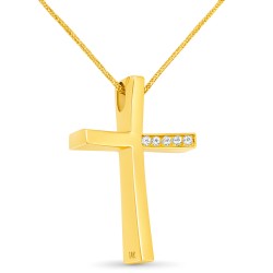 Χρυσός μασίφ σταυρός βάπτισης-αρραβώνα Κ14 με αλυσίδα